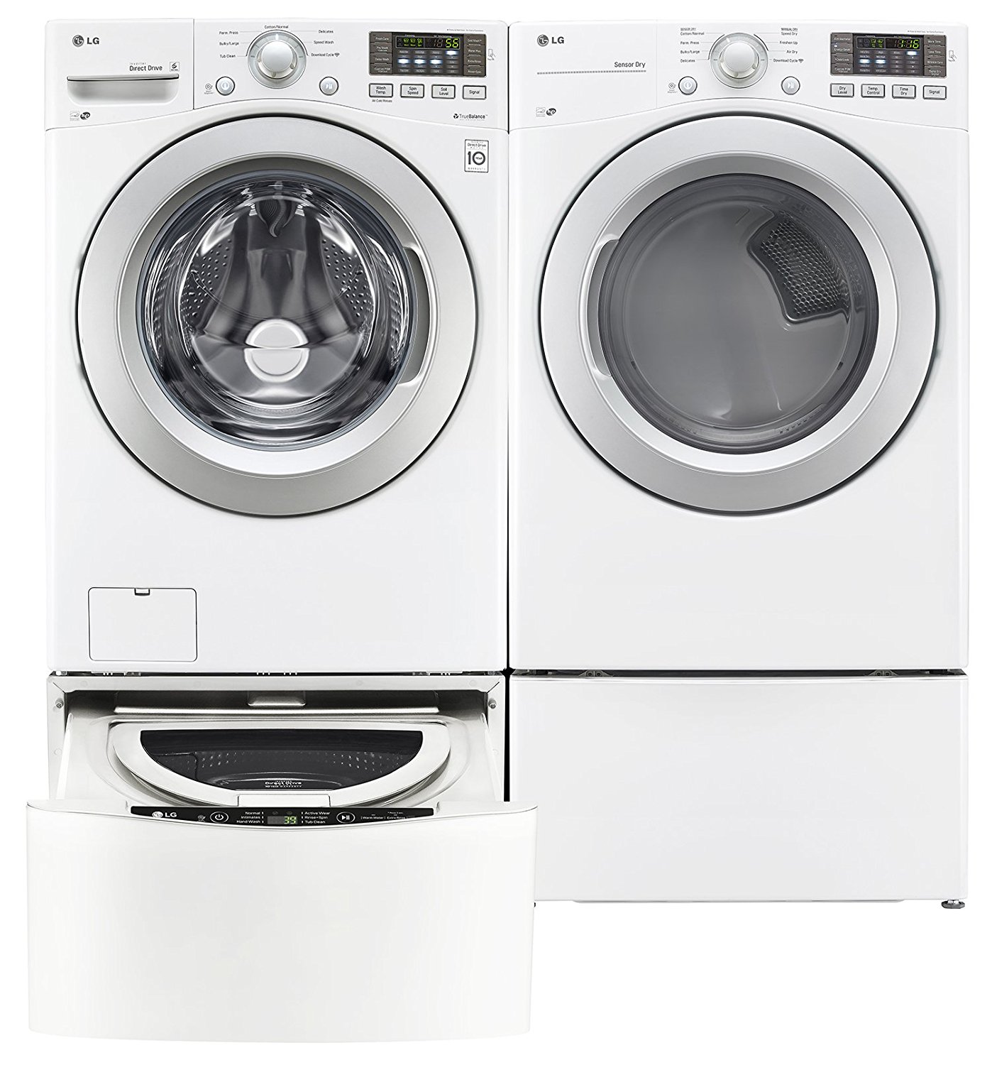 LG TwinWash White Front Load Laundry Pair with WM3170CW 27" Washer