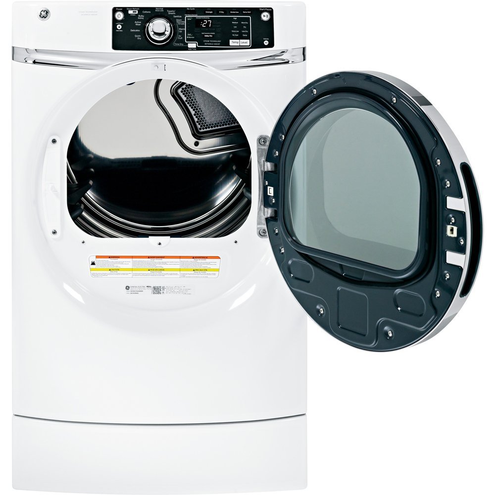 GE RightHeight Design GFDR270EHWW 28" FrontLoad Electric Dryer with 8.