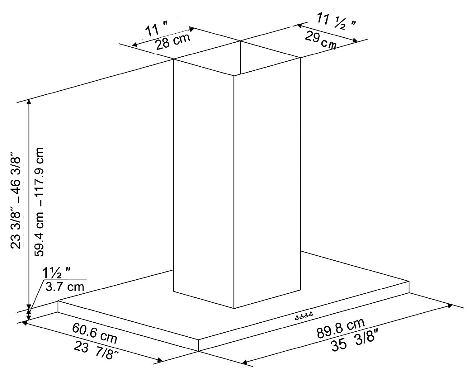Ancona Aero Island IV 630 CFM Island Mount Range Hood, 36Inch N4 free