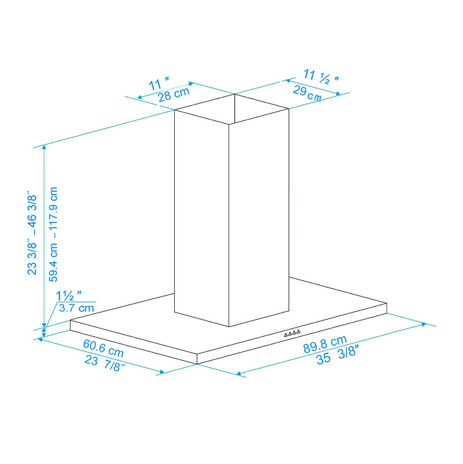 Ancona Rectangle Island Stainless Steel 600 CFM Range Hood, 36Inch N4