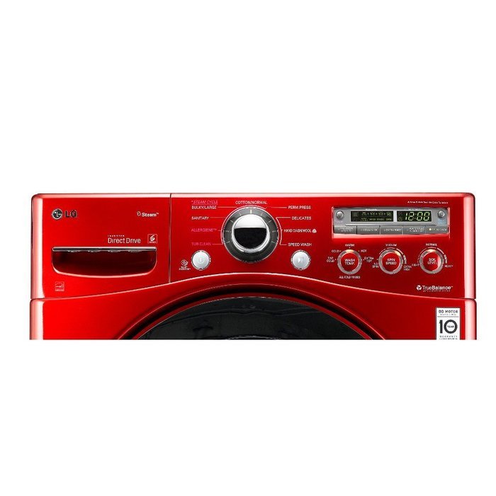 LG "Wild Cherry Red" Steam Laundry Pair with Matching Pedestals and