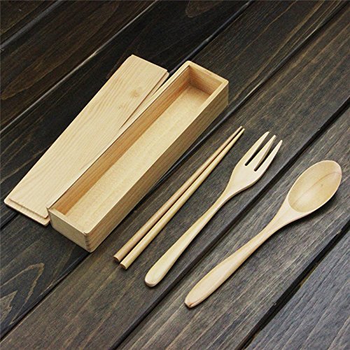 Natural Wooden Fork Spoon Chopstick Cutlery with Portable Box N3 free