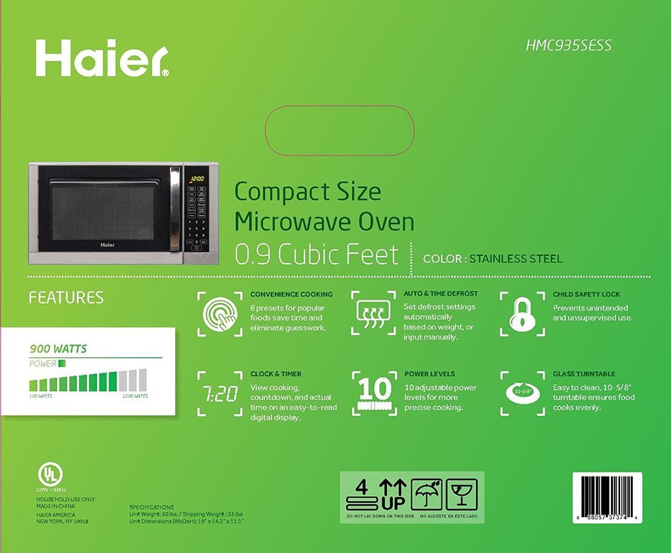 Haier HMC935SESS Stainless Steel Countertop Microwave Oven, 900watt