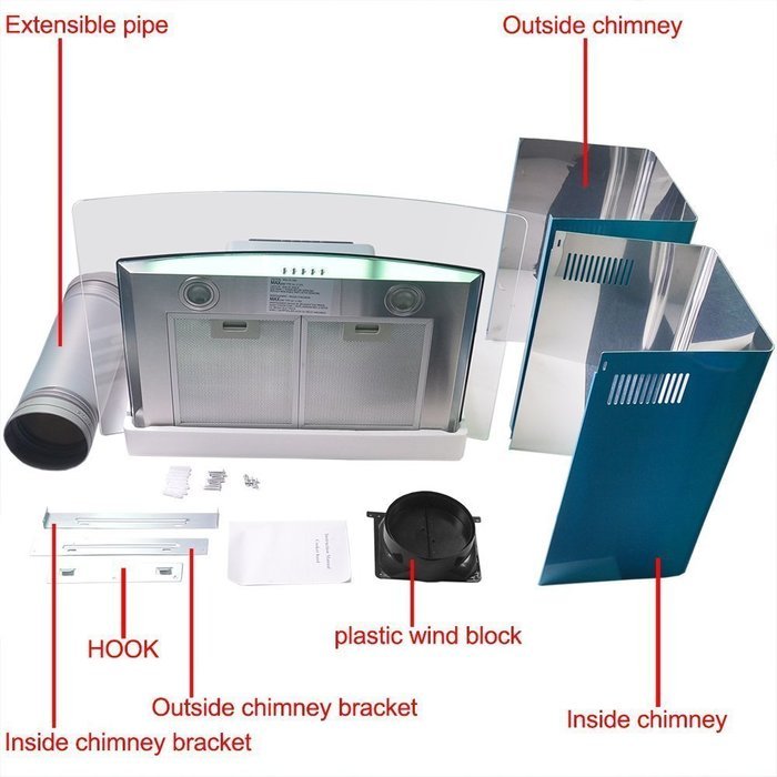 Toyofmine New 36" inch Wall Mount Glass Stainless Steel Range Hood