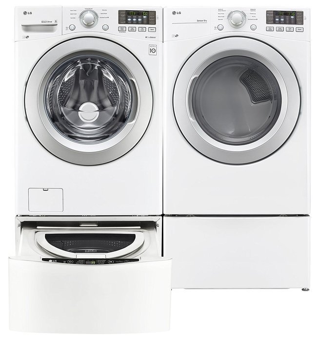 LG TwinWash White Front Load Laundry Pair with WM3170CW 27" Washer