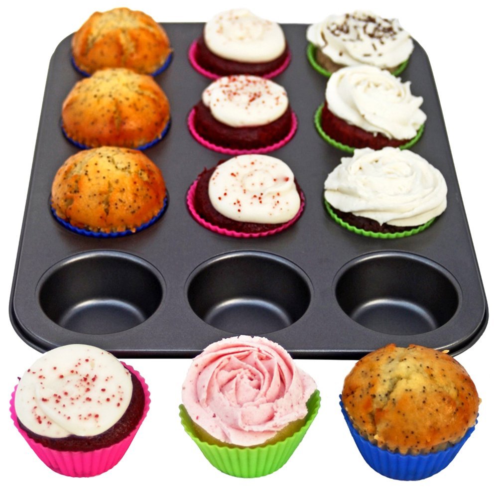 Nonstick Muffin Pan 12Cup, PAMISO Reusable carbon steel Regular Muffin