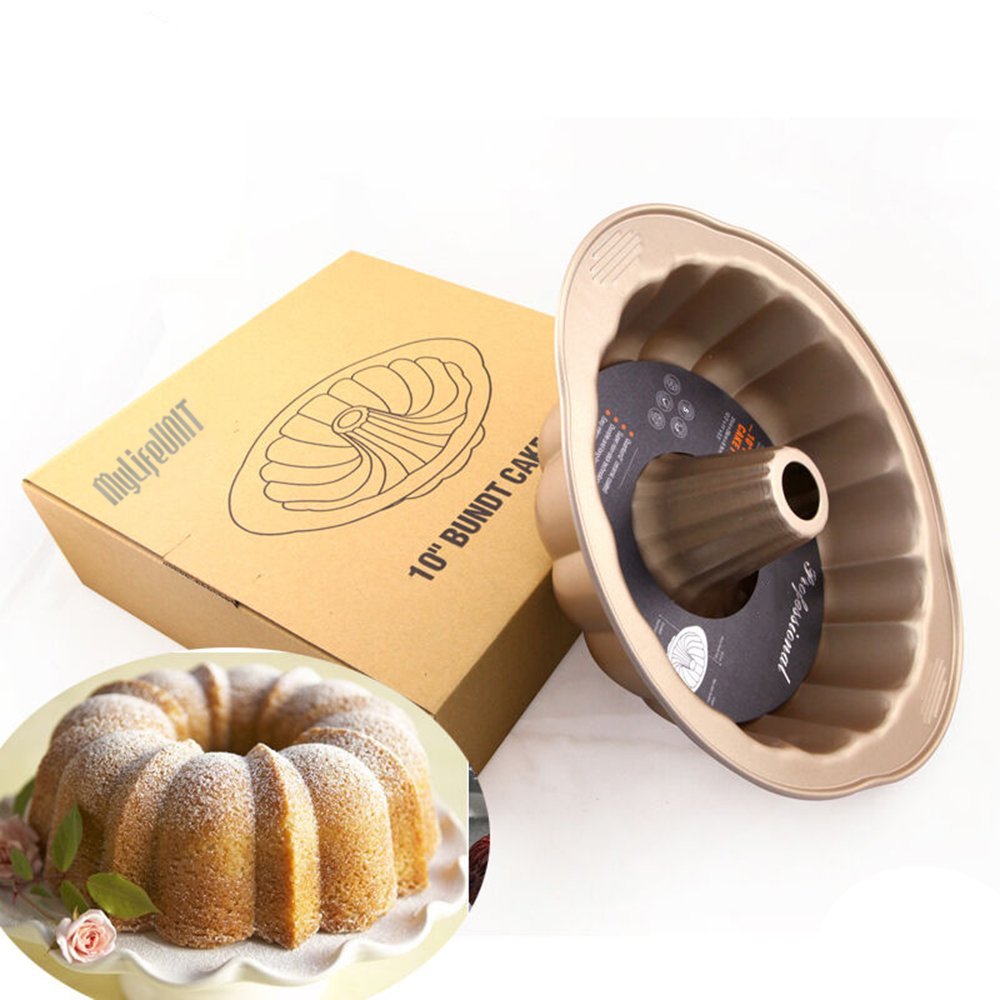 MyLifeUNIT Nonstick Bundt Cake Pan, Budt Cake Mold Pan 10 Inch, Gold N5