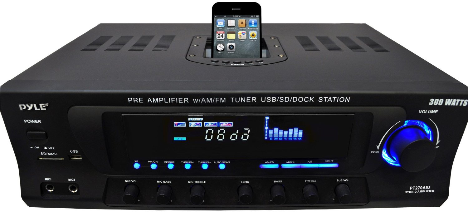 Pyle Home PT270AIU 300Watt Stereo Receiver AMFM Tuner, USB/SD, iPod