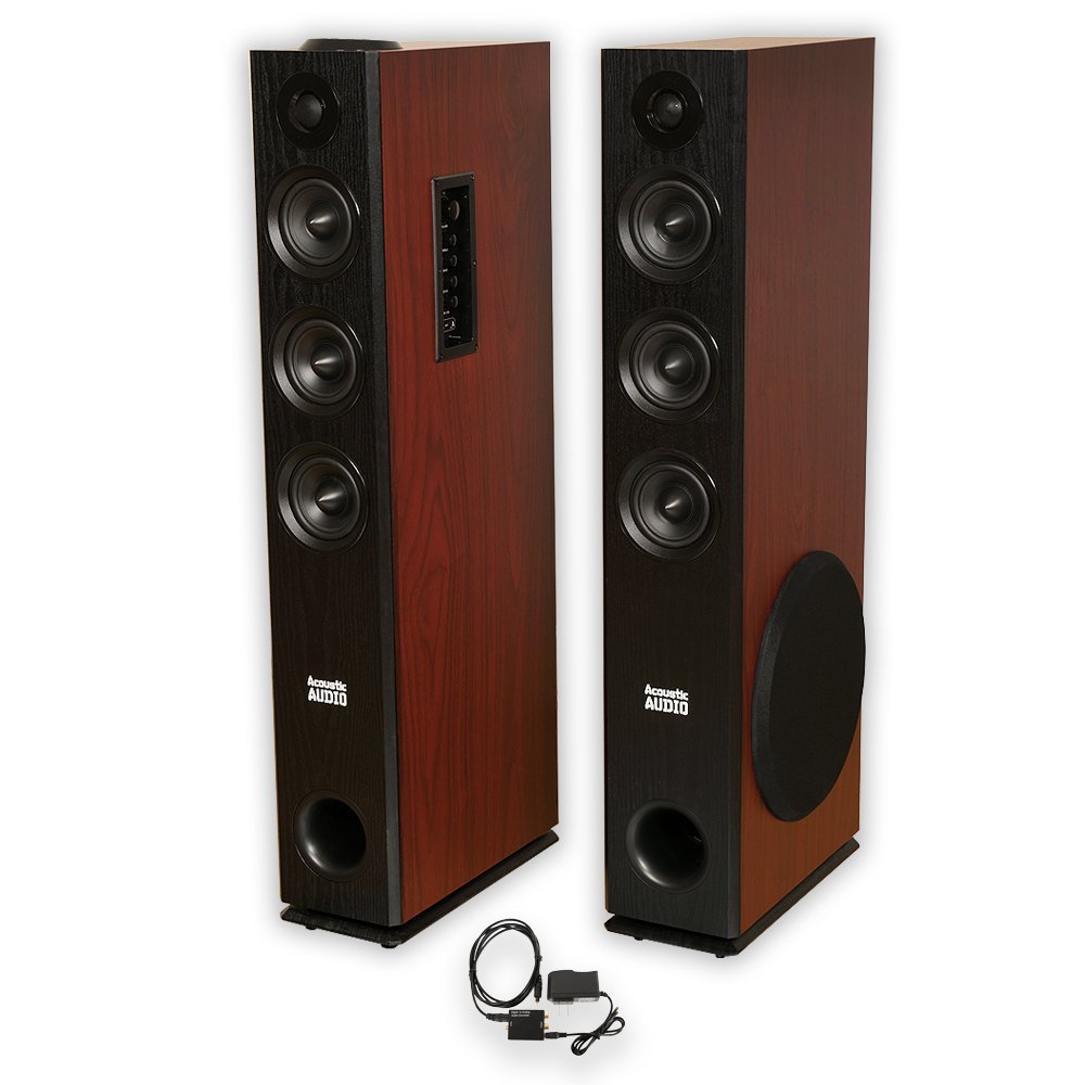 Acoustic Audio TSi550 Bluetooth Powered Floorstanding Tower Multimedia Speakers with Optical