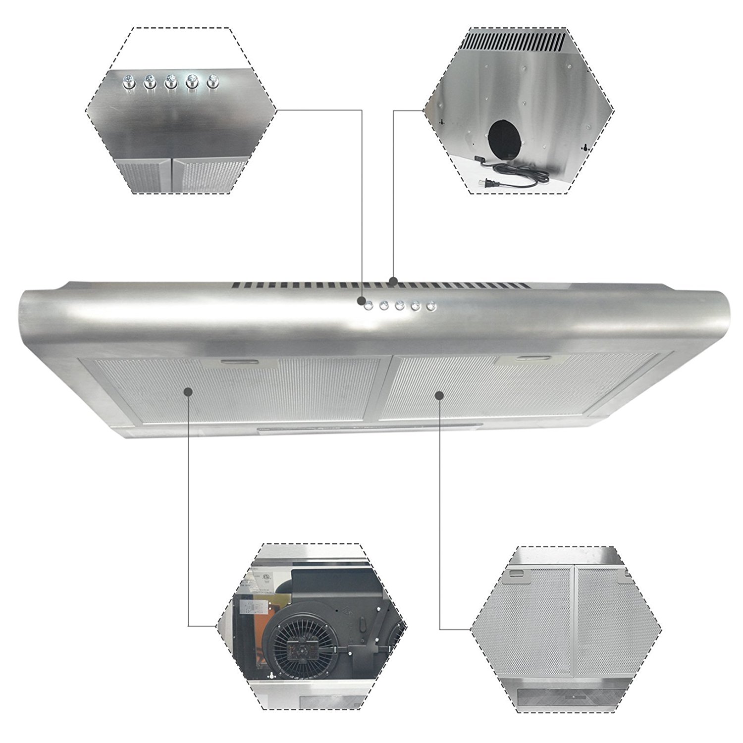 30" Range Hood Kitchen Wall Mount Stainless Steel Glass Stove Vents USA