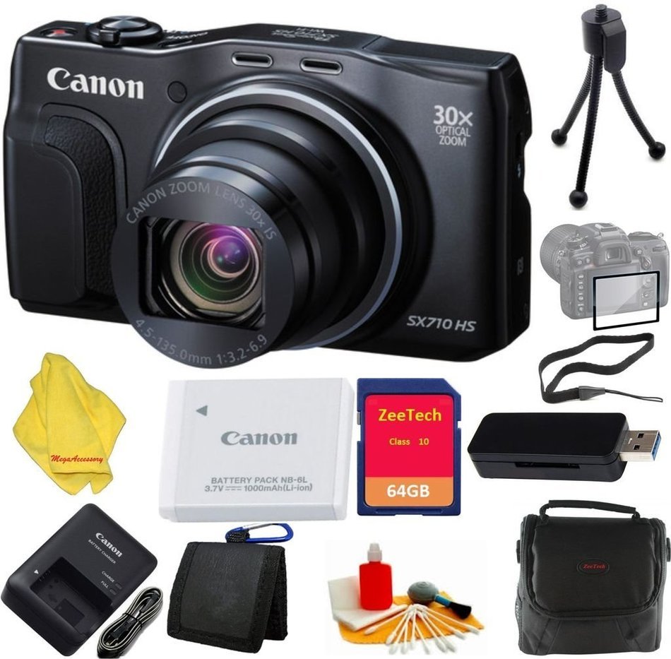 Canon PowerShot SX710 HS Digital Camera (Black)+ Case+64 GB Card+Reader