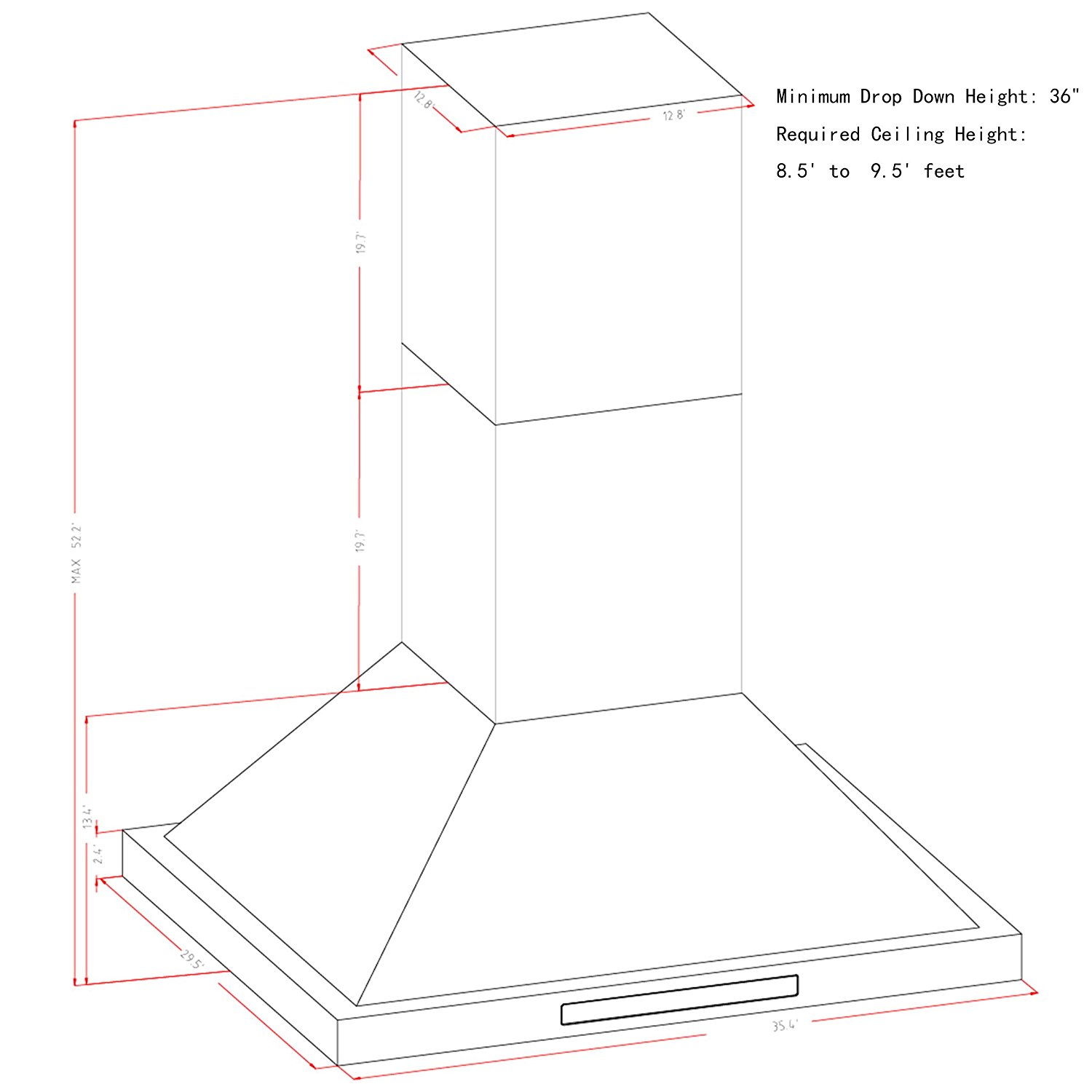 AKDY® 36" Stainless Steel Island Mount Range Hood Touch Screen Display