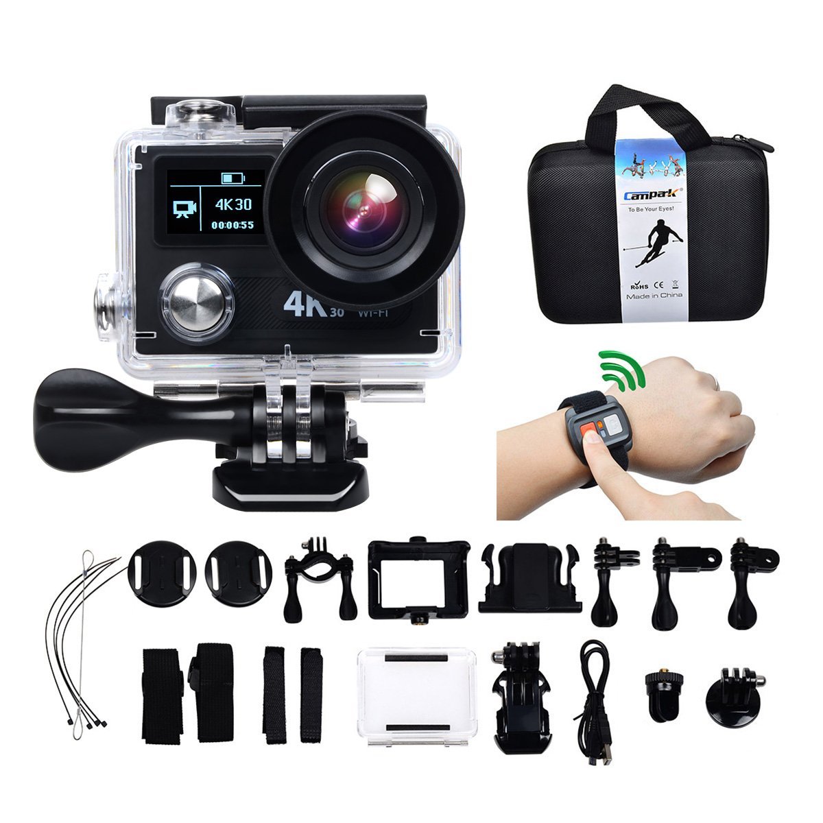 Campark 4K 30fps/1080P 120fps WIFI Sports Action Camera Ultra HD Waterproof DV Camcorder