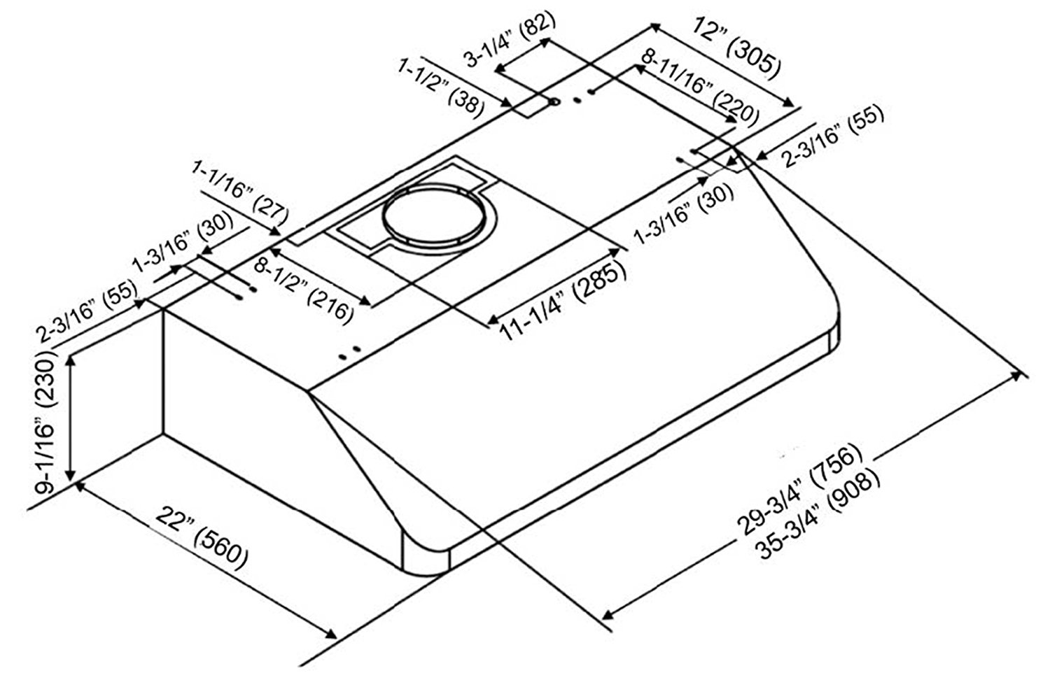 KOBE Range Hoods CHX9130SQB1 Brillia Under Range Hood 680 CFM