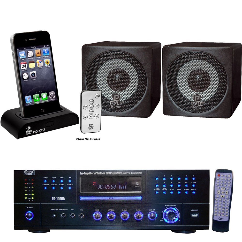 Pyle Receiver, Dock and Speaker Package PD1000A 1000 Watt AMFM