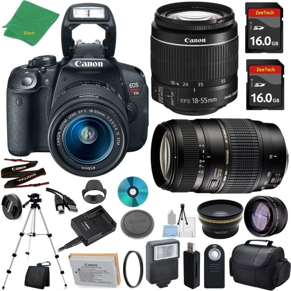 Canon T5i Camera with 1855mm IS STM + Tamron 70300mm AF Lens + 2pcs