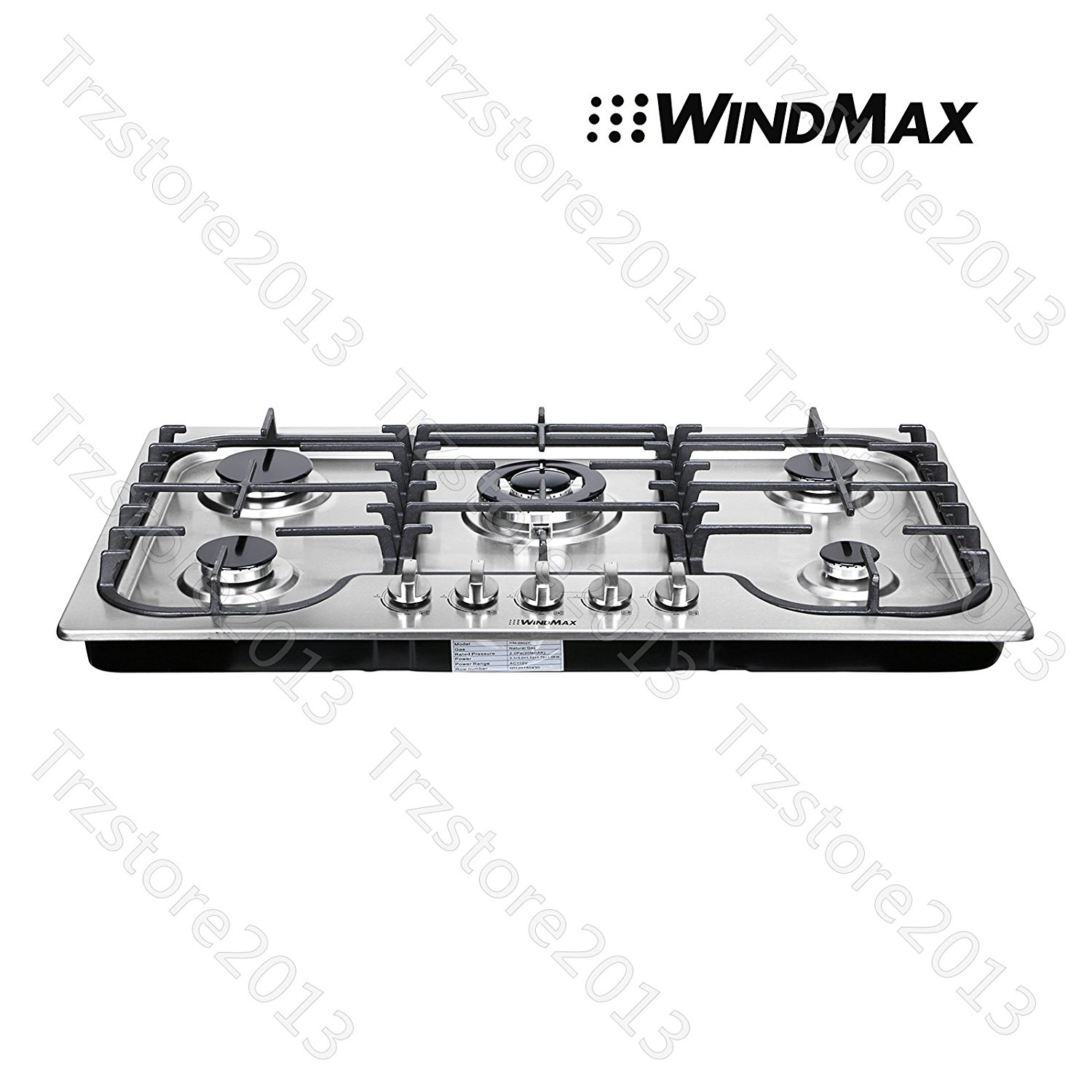 WindMax 34" Kitchen Stainless Steel 5 Burners NG/ LPG Cooktops Cooker