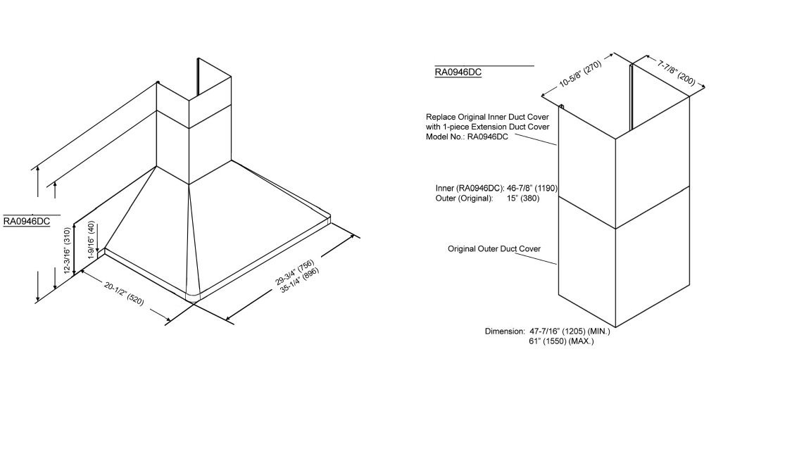 KOBE Range Hoods RA9436SQBDC461 6Speed 750 CFM Premium Wall Mount