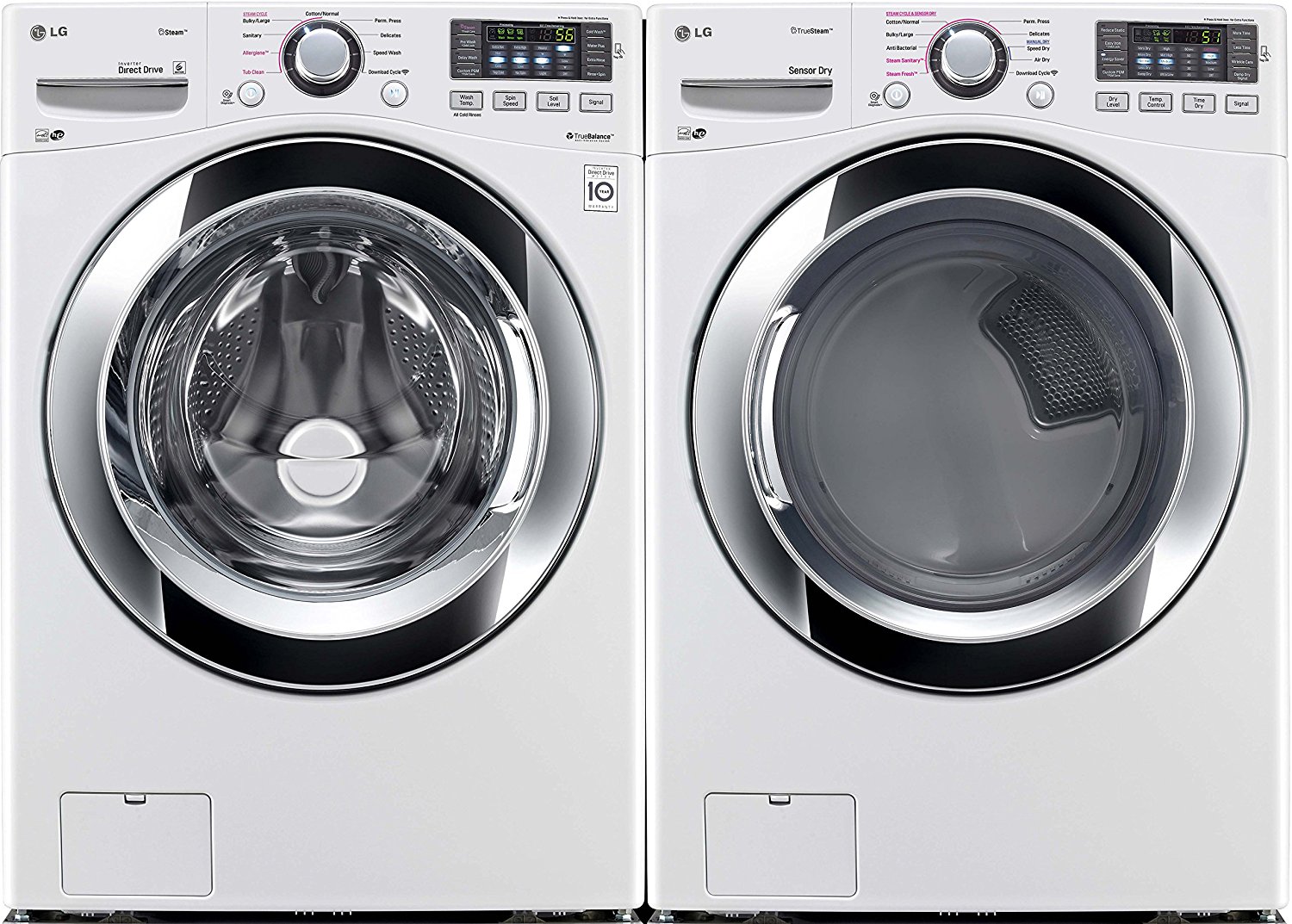 LG White Front Load Laundry Pair with WM3370HWA 27" Washer and
