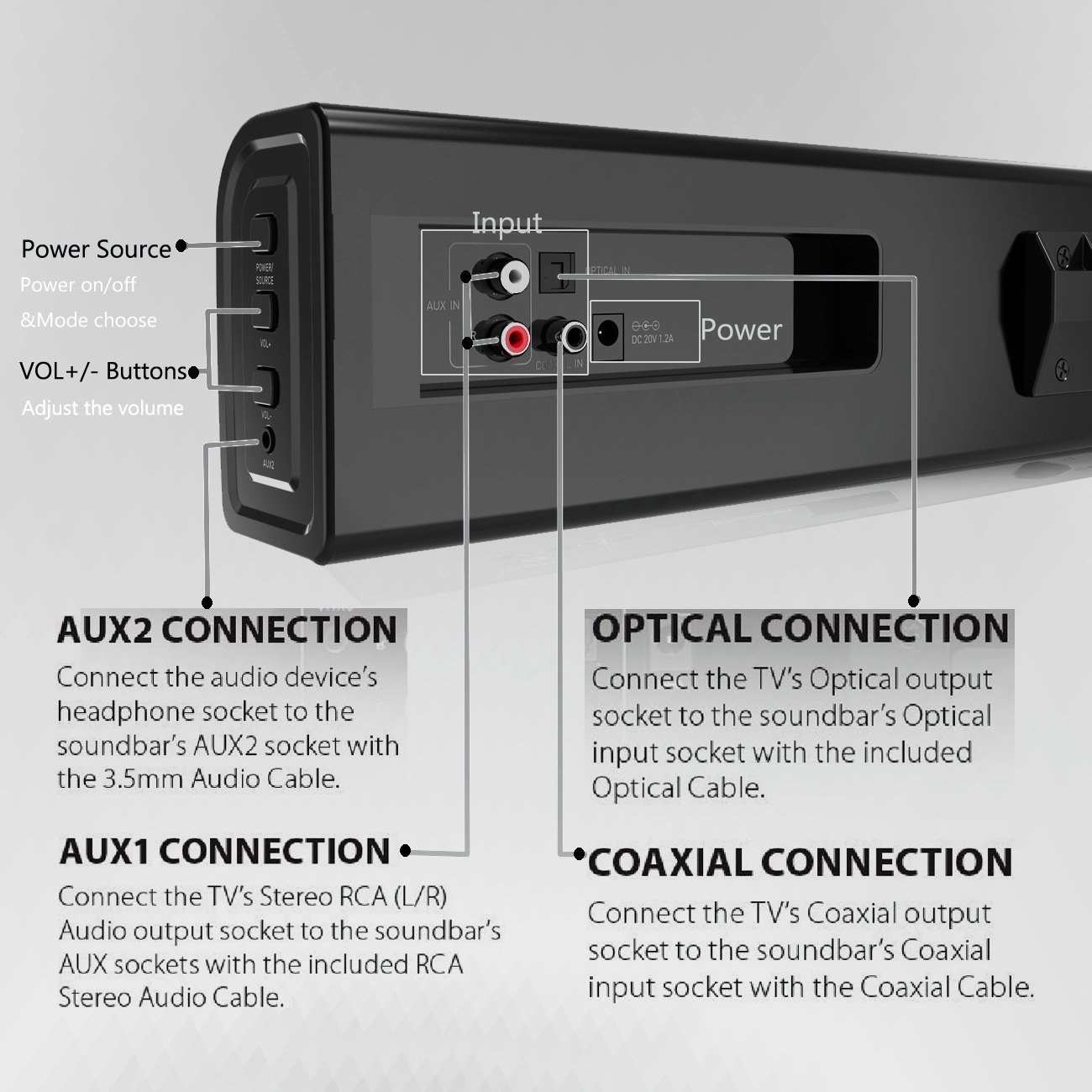 LONPOO 615B Bluetooth TV Soundbar 2.0CH Full Digital Home Theater