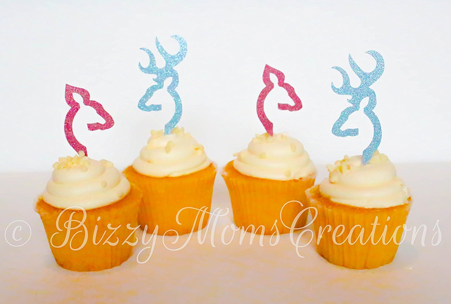 Set of 12 Deer or Does baby shower Cupcake Toppers Gender Reveal