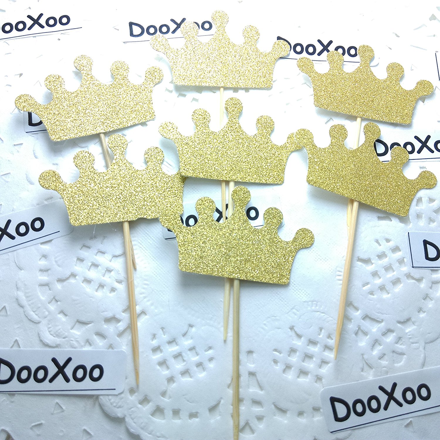 DOOXOO Crown Cupcake Toppers Gold First Birthday Party Party Cake