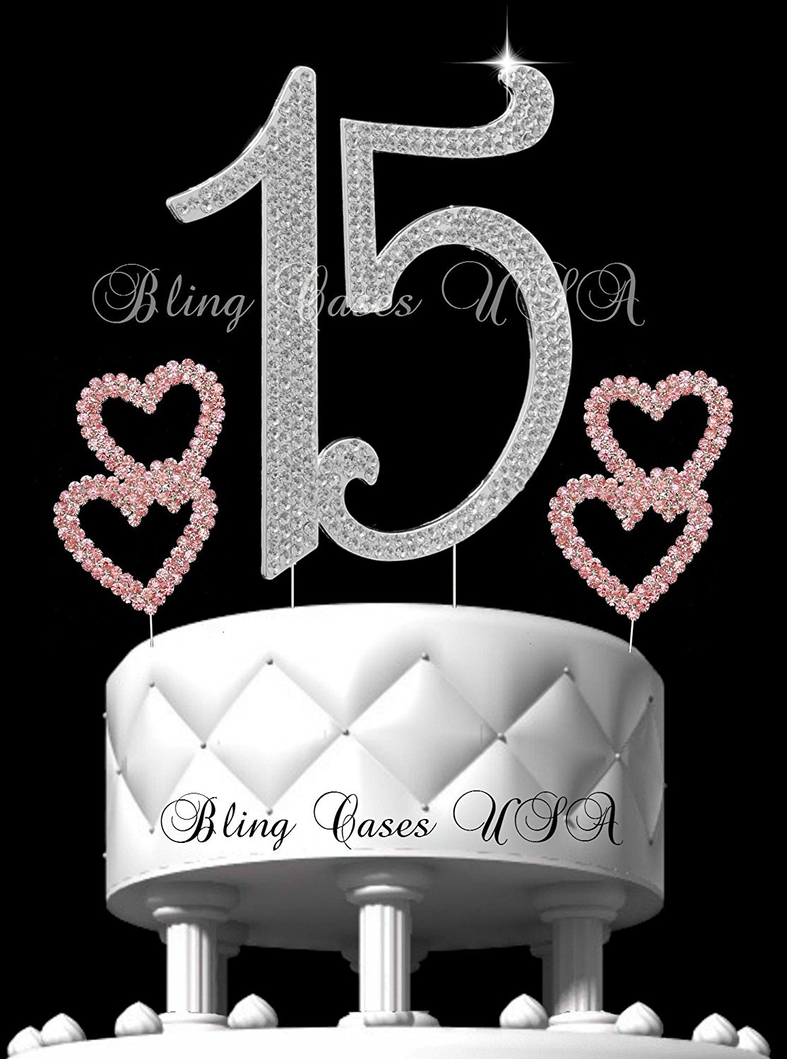 Deluxe Quinceanera 15 Number Cake Topper, In Rhinestone Crystals Cake