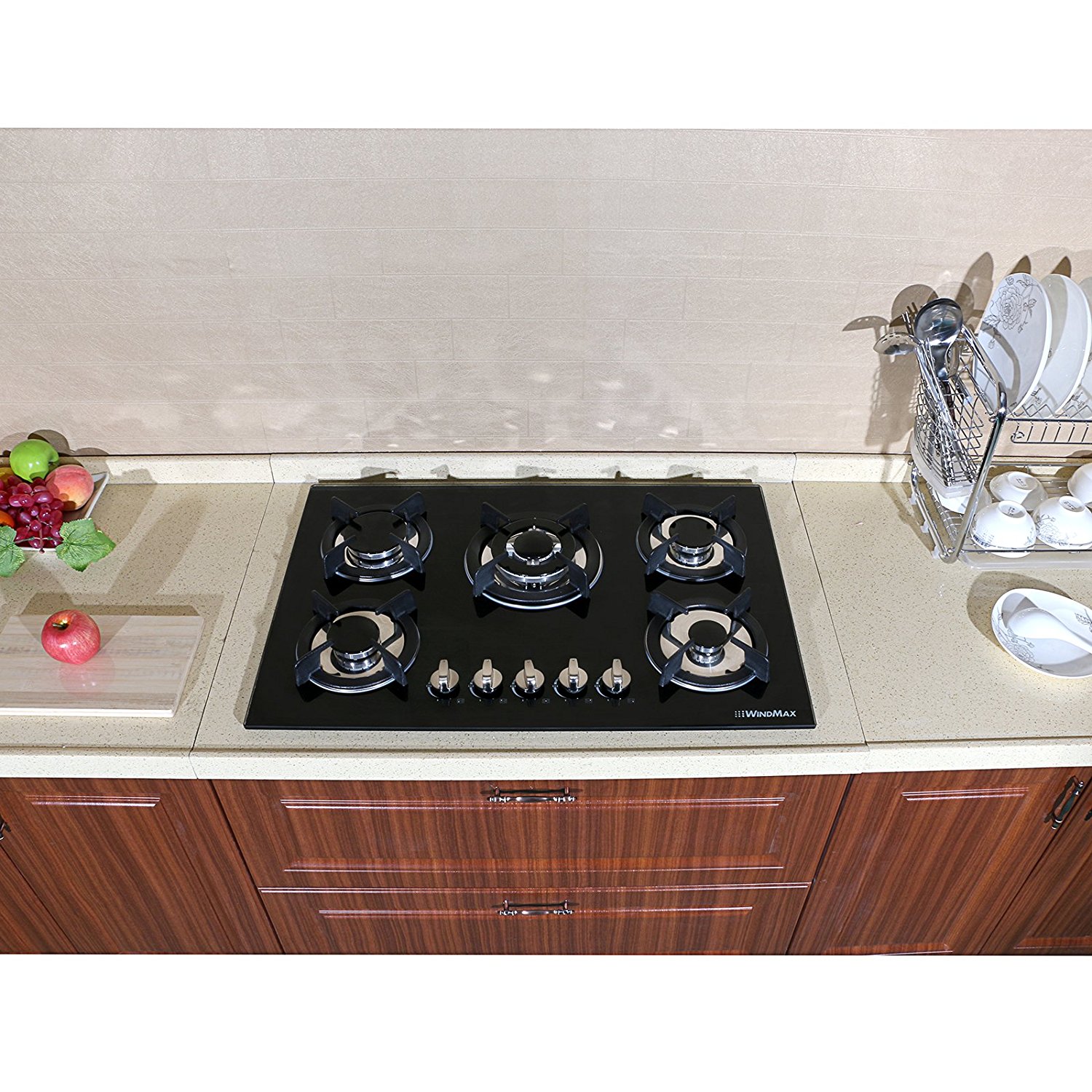Windmax 30" Euro Design Black Tempered Glass Builtin Kitchen 5 Burners