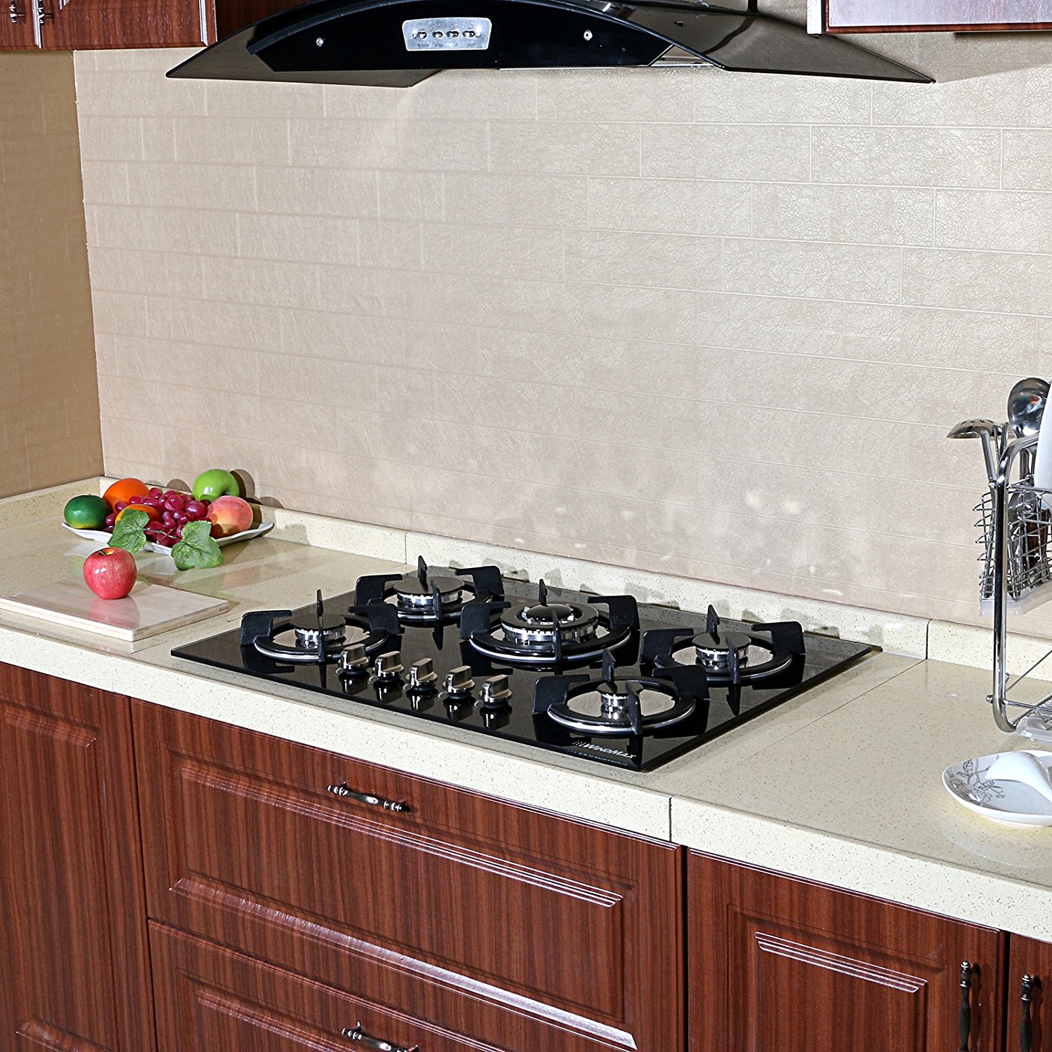 Windmax 30" Euro Design Black Tempered Glass Builtin Kitchen 5 Burners