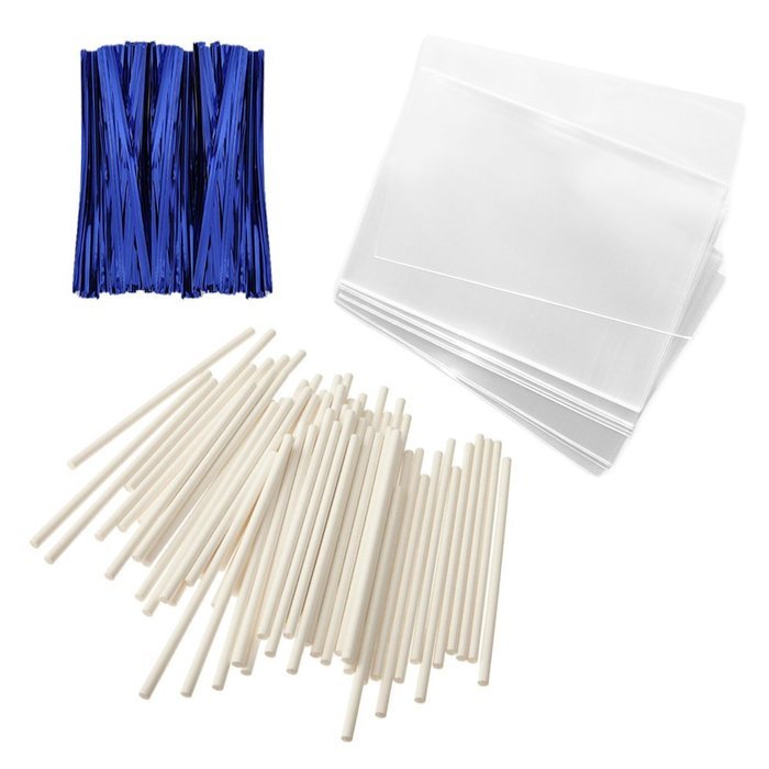Baking Addict 100 Cake Pop Treat Bag Sets Metallic Twist Ties, Lollipop