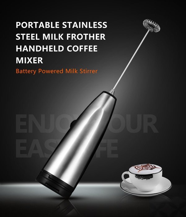 Easehold Electric Milk Frother Handheld Stainless Steel Whisk Battery