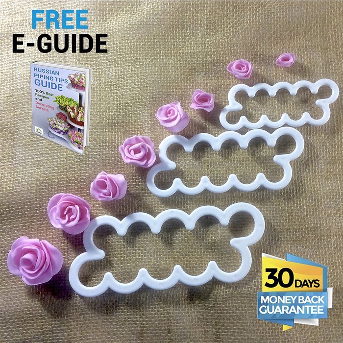 Ternola GUMPASTE ROSE CUTTERS Cake Decorating Fondant Flowers. Pack
