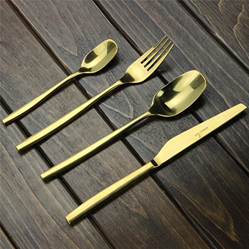 Flatware Stainless Steel Mirror Polished Golden Flatware 4Piece Set