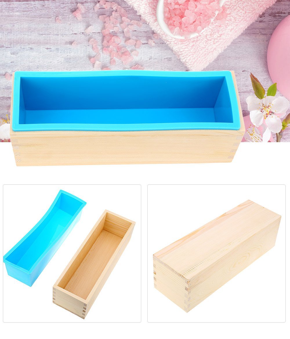 YFShine Flexible Rectangle Silicone Soap Loaf Mold Wooden Box DIY