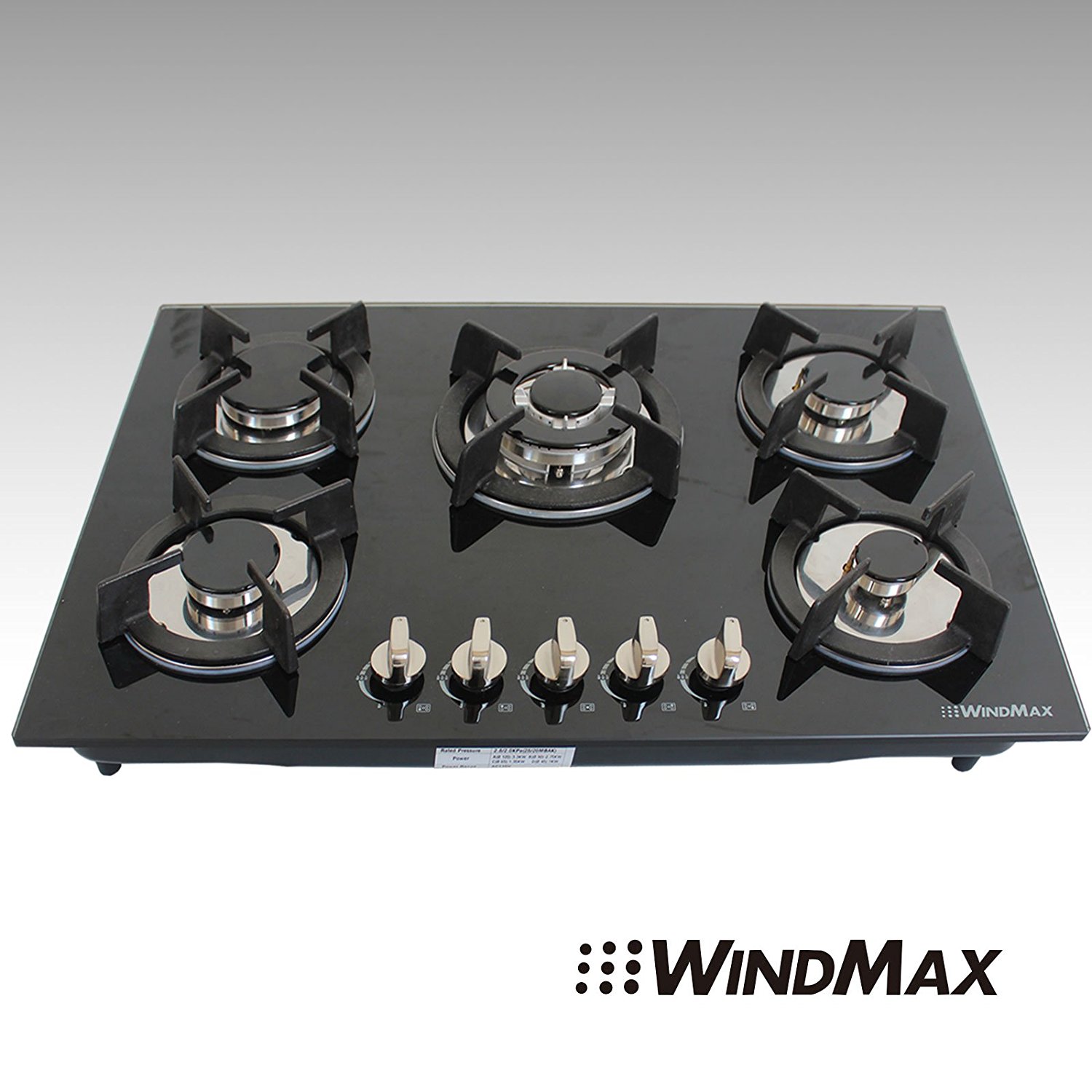 Windmax 30" Euro Design Black Tempered Glass Builtin Kitchen 5 Burners