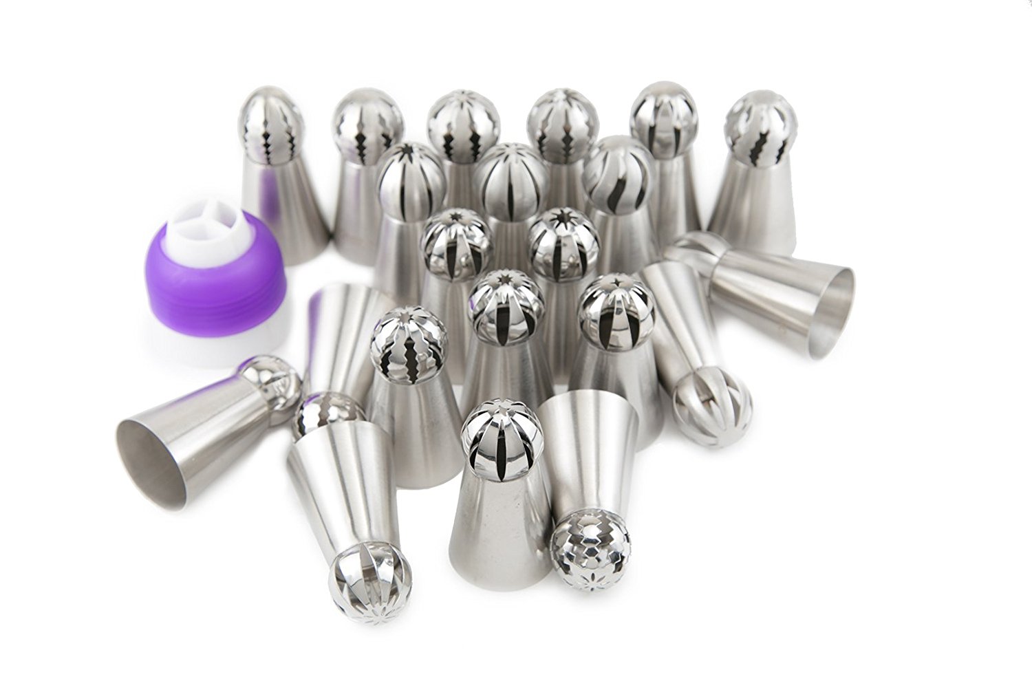 28 pcs Sphere Russian Piping Tips Set 21 Icing Tips (XXL Size) + FREE