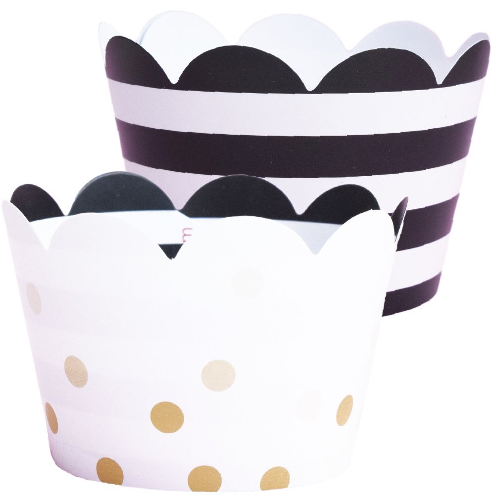Cupcake Wrappers, Gold Ombre Polka Dots, Black and White Stripe