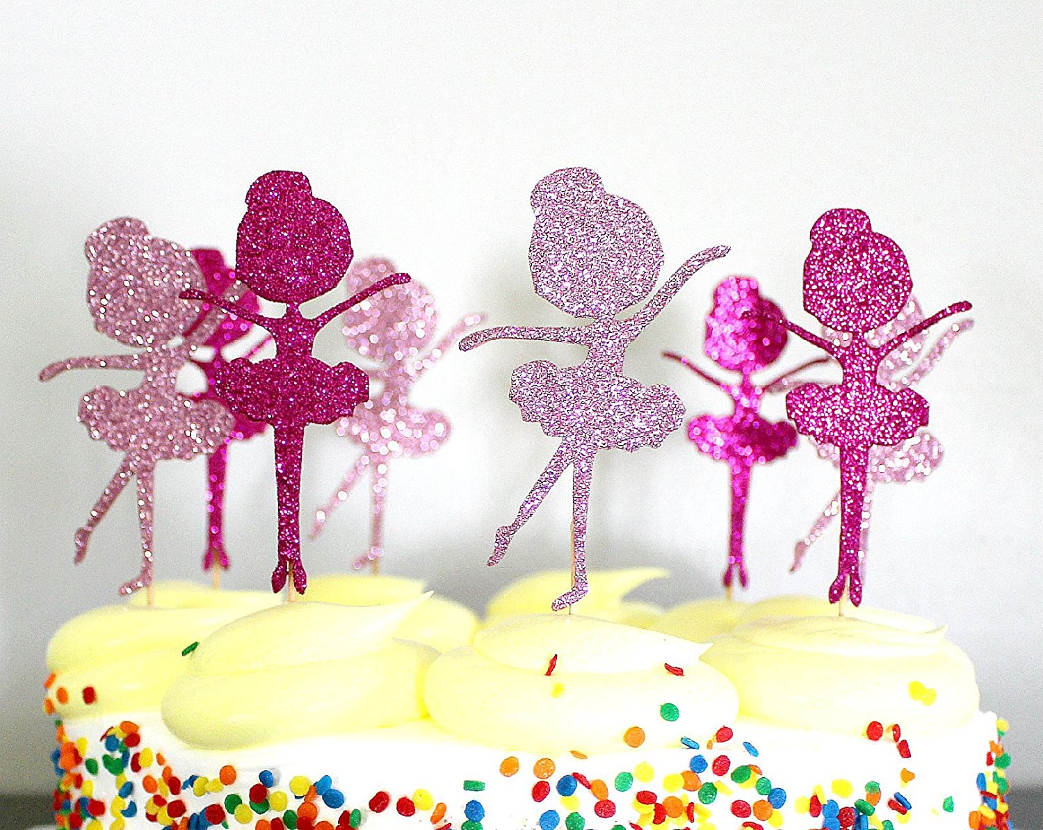 Hot Pink and Pink Glitter Ballerina Cupcake Toppers, Ballet, Dancers