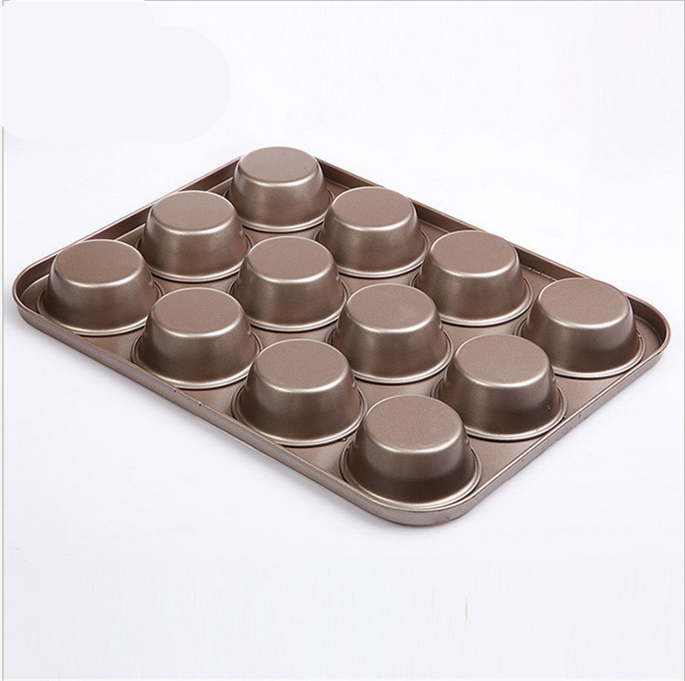 Gold 12 Cavity Muffin Cake Pan Non Stick Cast Iron Waffle Baking Pan