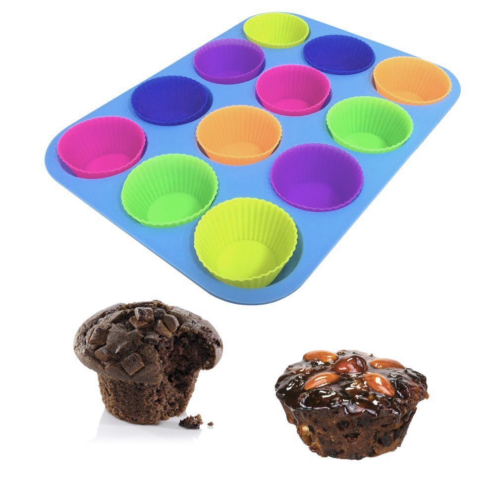 Silicone Muffin Pans, JamHoo 12 Cup Premium Large Cupcake Pan & 12