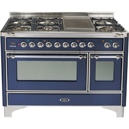 48" 7 Burner Dual Fuel Range + Griddle with Convection Oven Finish Midnight Blue free image