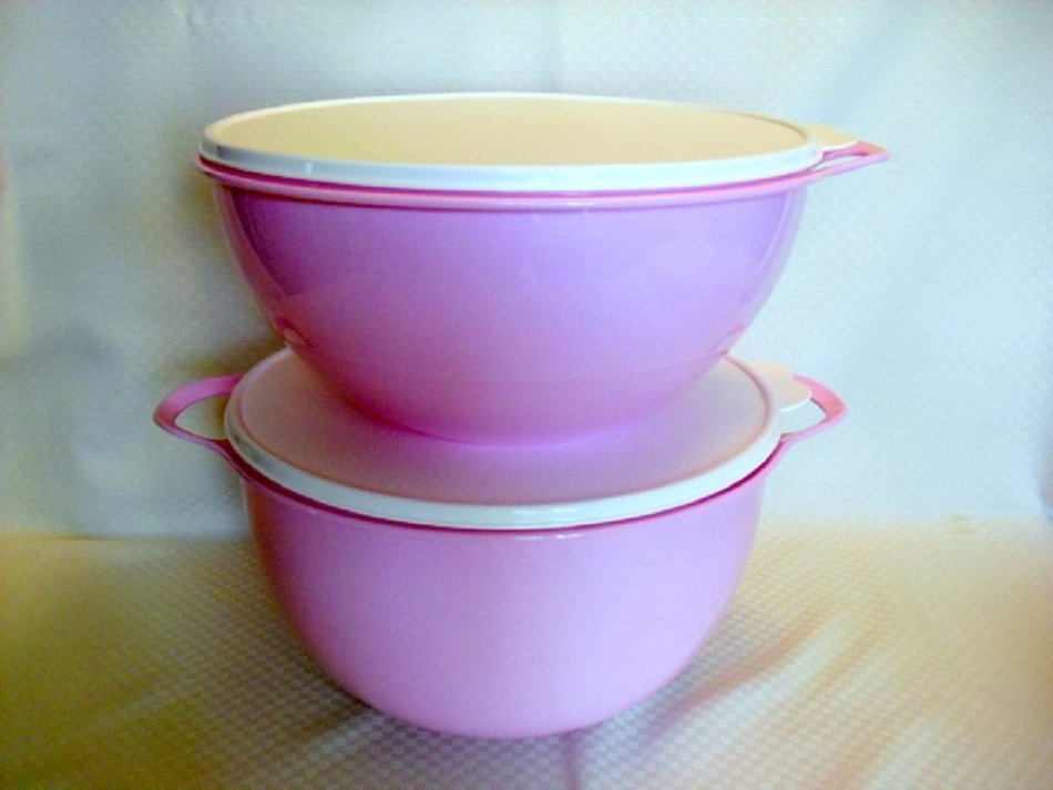 Tupperware Double THATSA 32c + MEGA 42c Mixing Bowls Set NEW Pink free