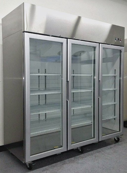 78 Inch Stainless Steel Freezer 3 Locking Glass Doors Reach in