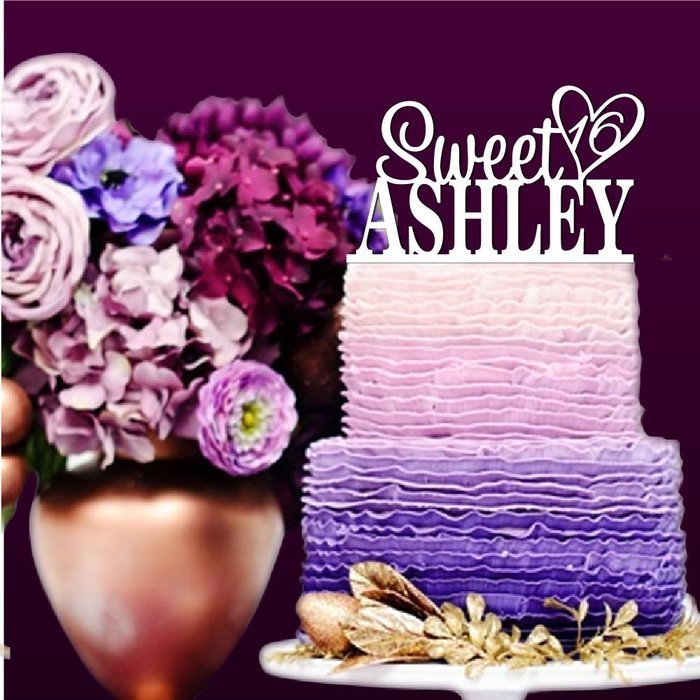 Sugar Yeti Made In USA Personalized Birthday Cake Topper Sweet 16 Heart 12 White N15 free image