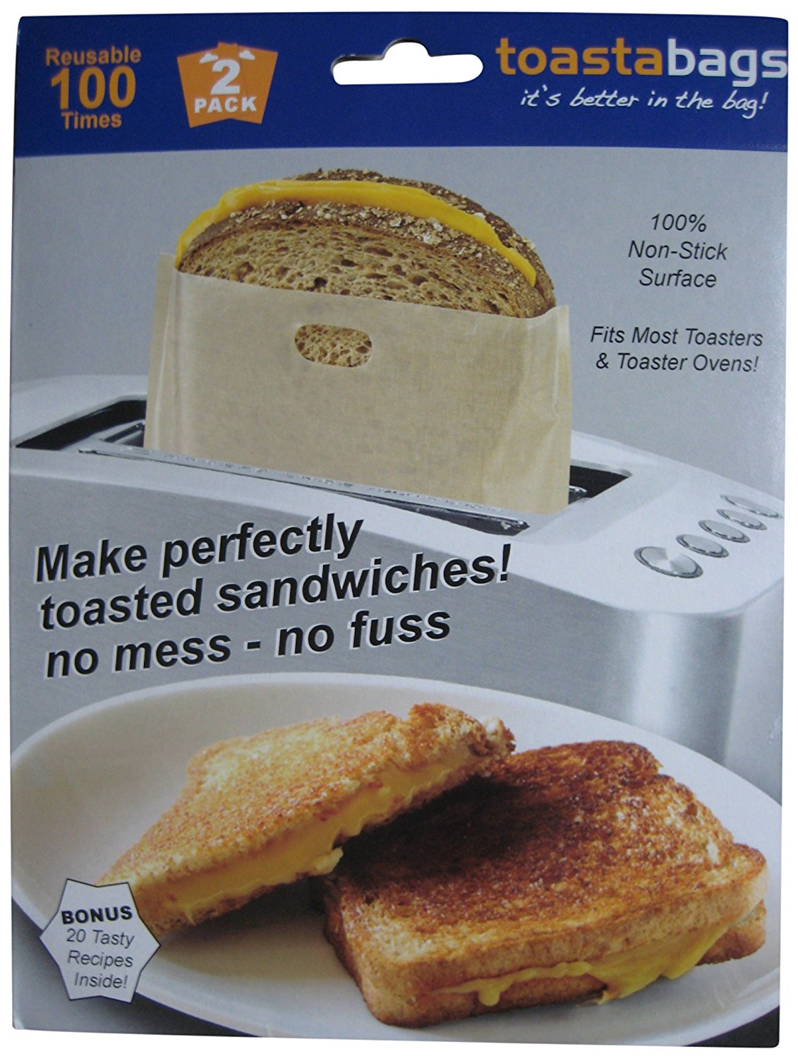 Toastabags Reusable NonStick Sandwich/Snack "In Toaster" Grilling Bags