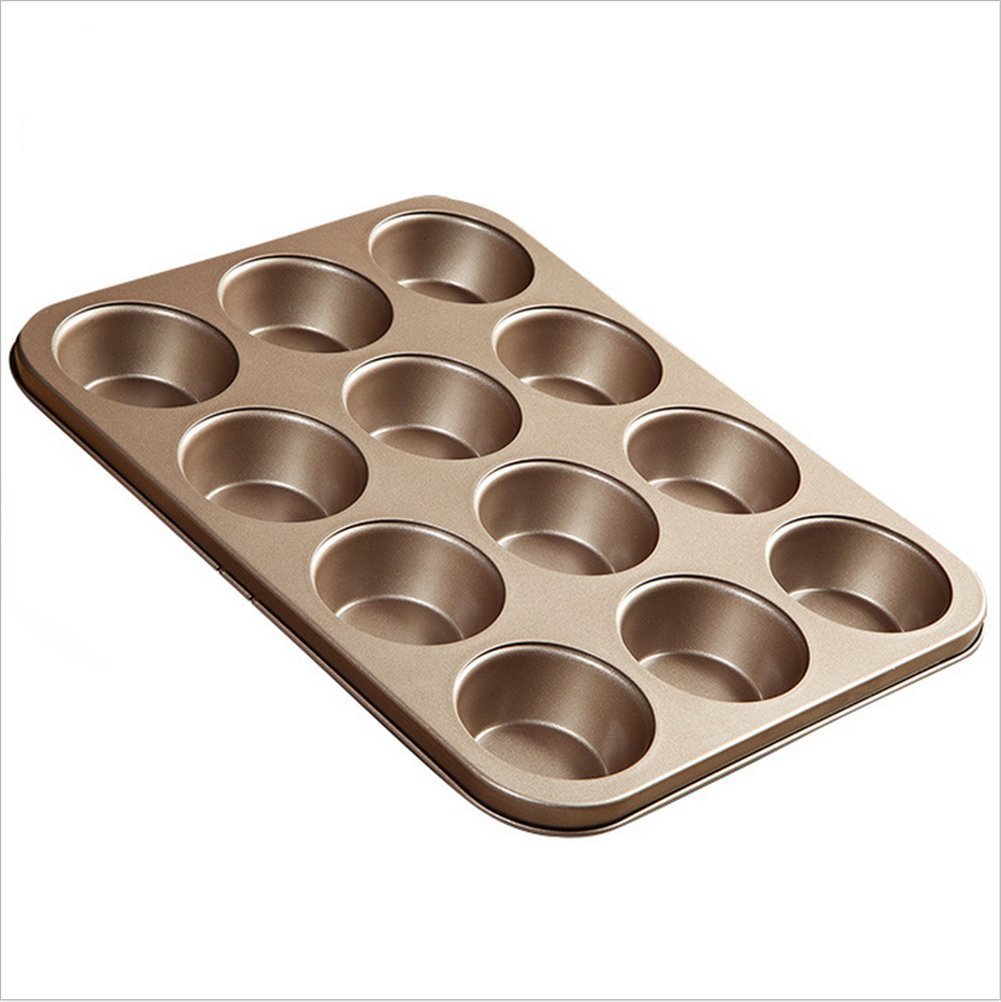 Gold 12 Cavity Muffin Cake Pan Non Stick Cast Iron Waffle Baking Pan