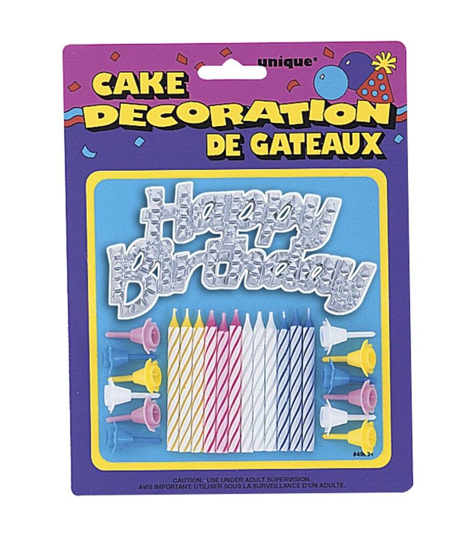 Birthday Candles with Holders & Happy Birthday Cake Decoration, 25pc