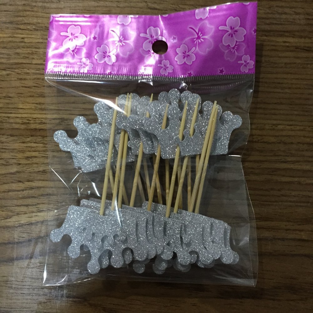DooXoo Double Sided Crown Topper Silver Glitter Crown Wand Cake Topper