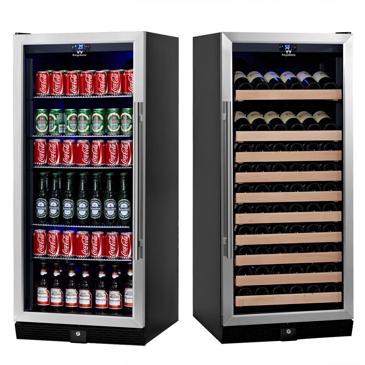KingsBottle 2Zone Wine and Beverage Combo Refrigerator, Holds 300 Cans