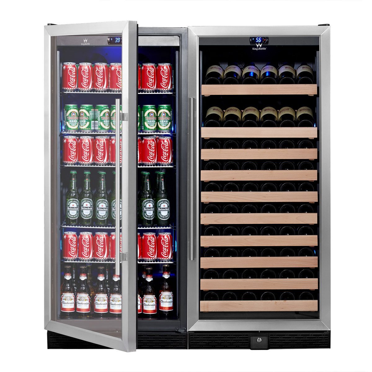 KingsBottle 2Zone Wine and Beverage Combo Refrigerator, Holds 300 Cans
